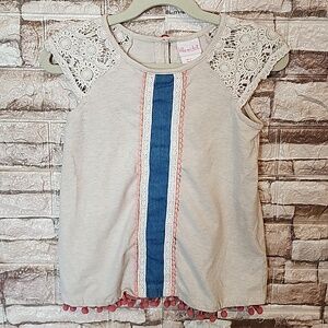 Lilly Wicket  Lace Sleeve Blouse with Blue and Pink Accents